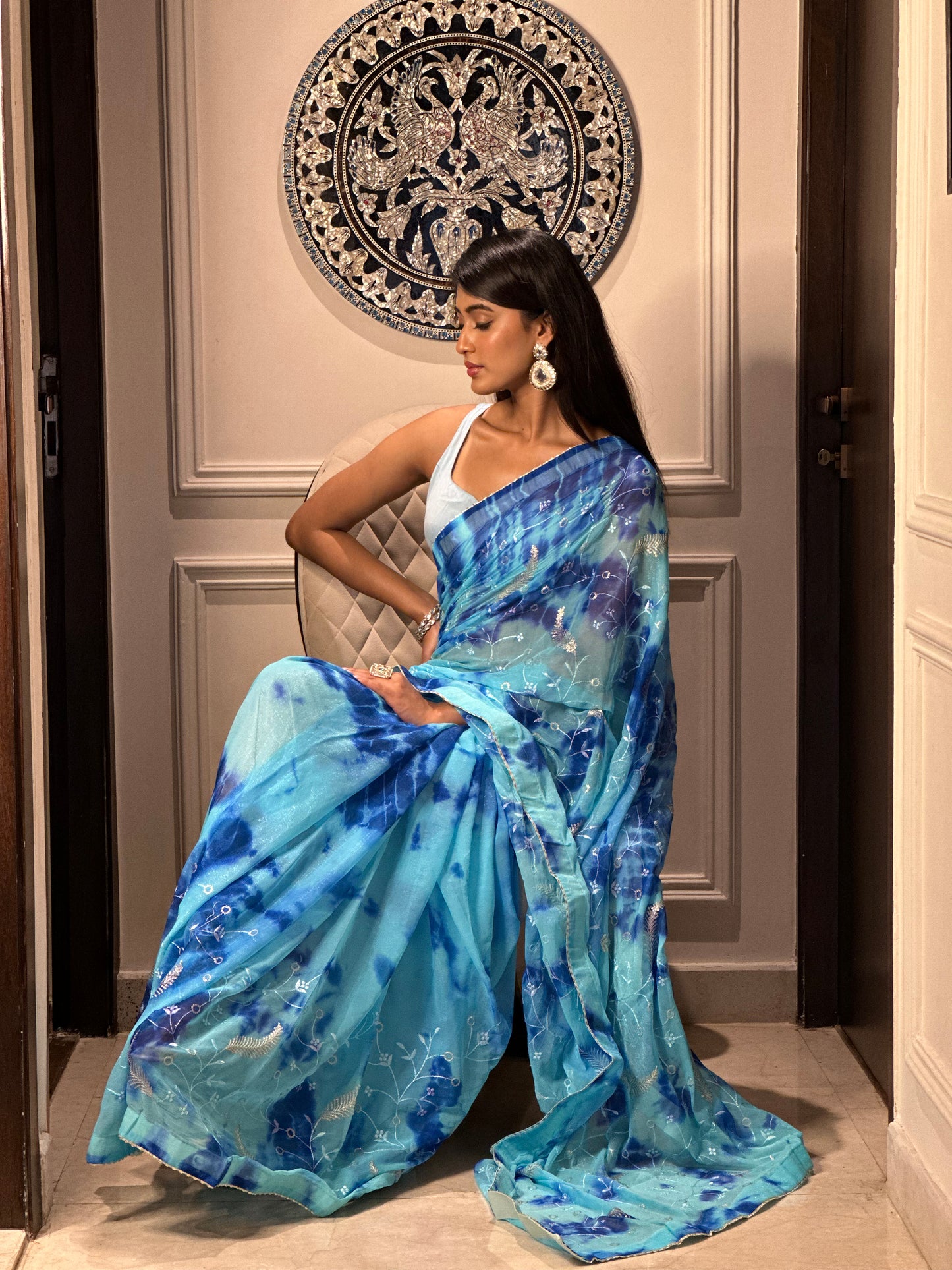 Blue Tie Dye Saree