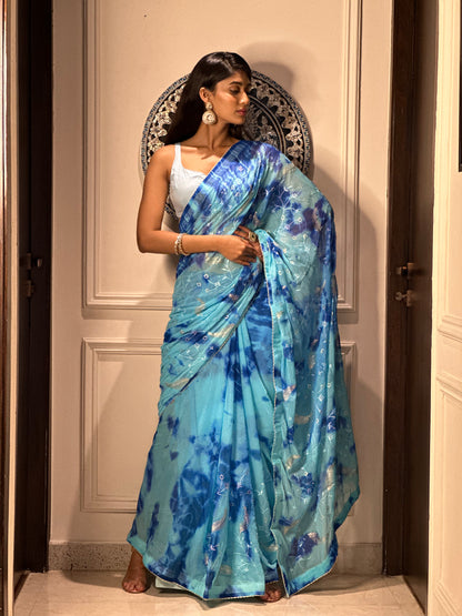 Blue Tie Dye Saree