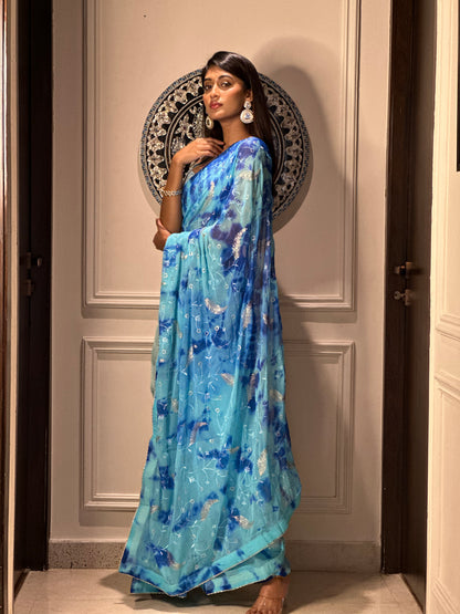 Blue Tie Dye Saree