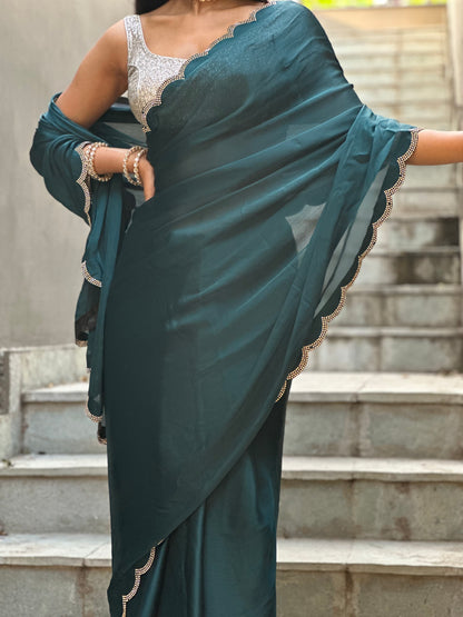 Teal Blue Swarovski Saree