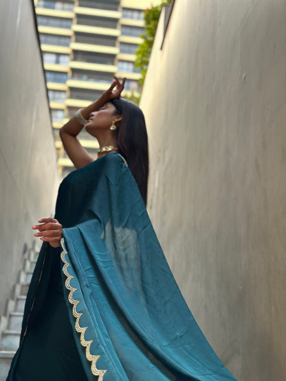 Teal Blue Swarovski Saree