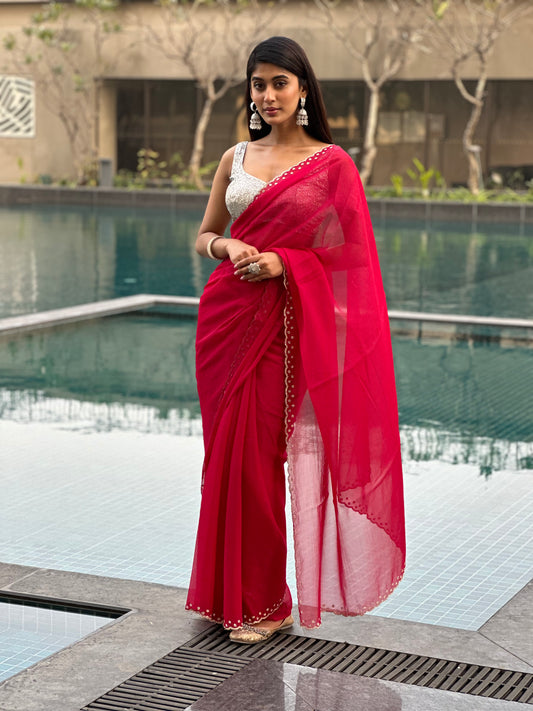 Magenta Swarovski Saree