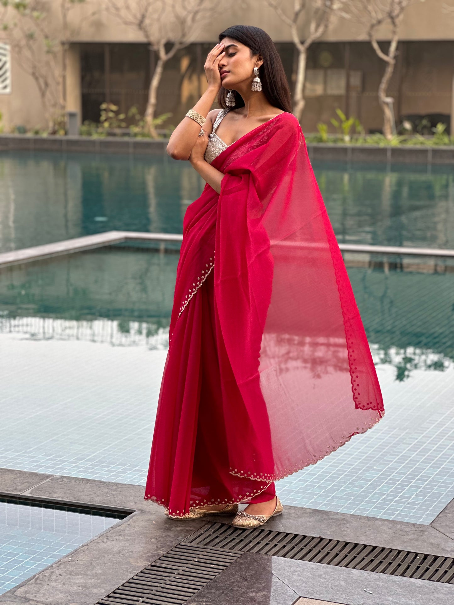 Magenta Swarovski Saree