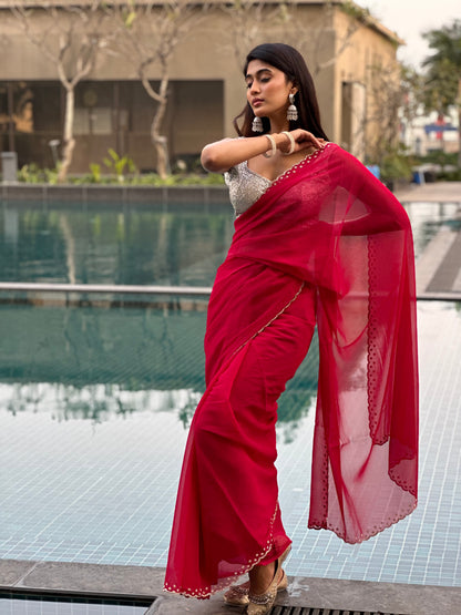 Magenta Swarovski Saree