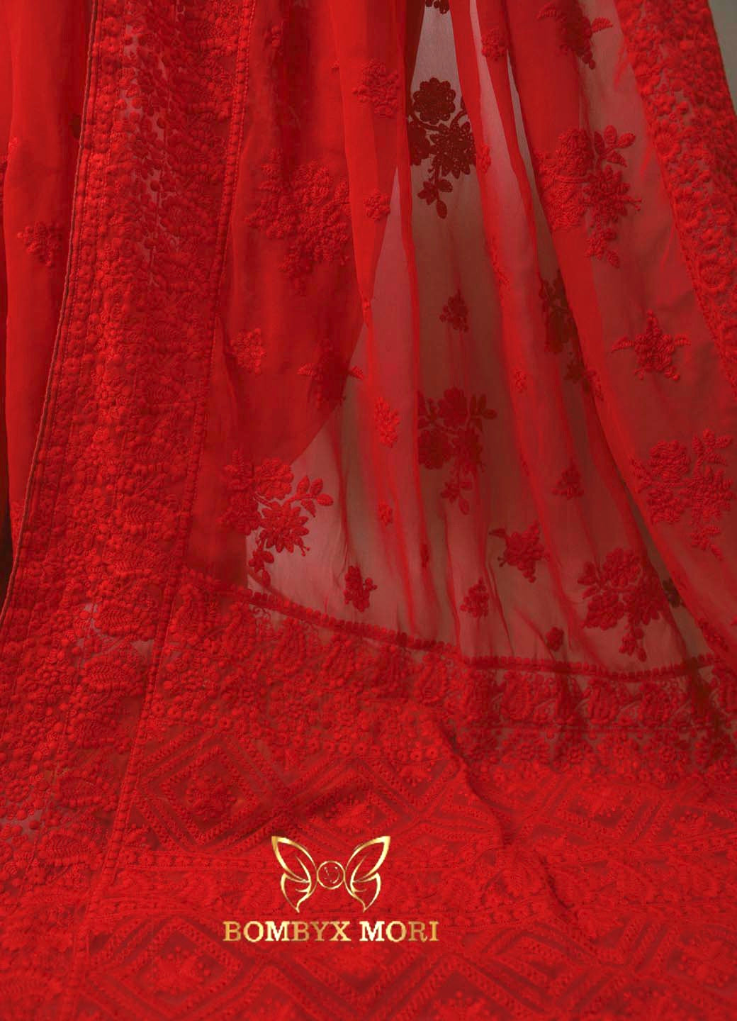 Naaz Red chikankari Saree