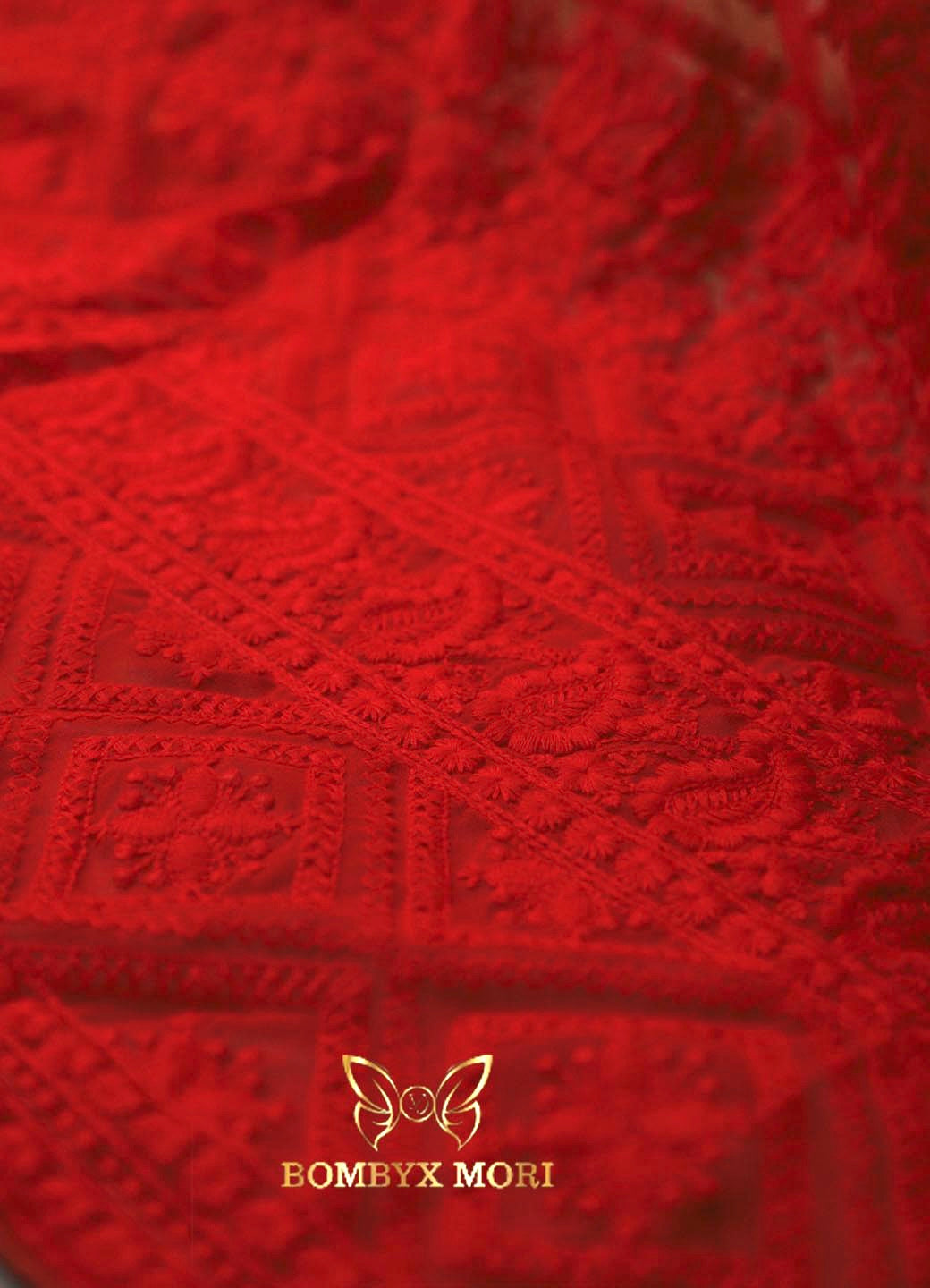 Naaz Red chikankari Saree