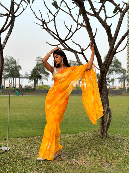 Yellow Bombyx Logo Saree