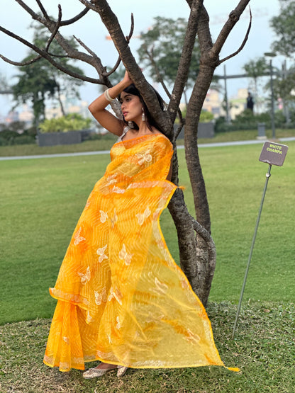 Yellow Bombyx Logo Saree