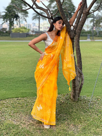 Yellow Bombyx Logo Saree