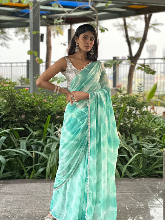 Light Blue Tie Dye Saree