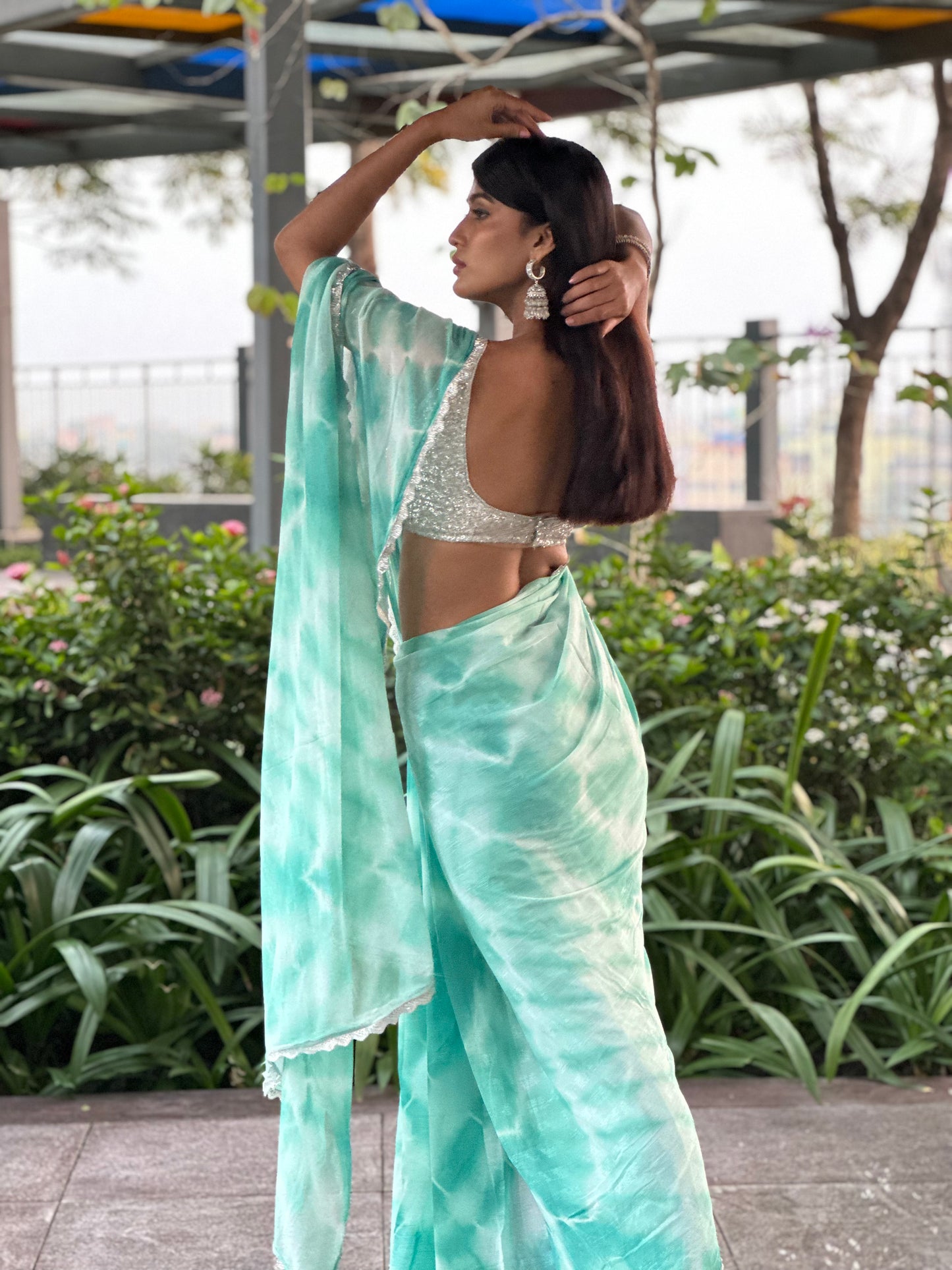 Light Blue Tie Dye Saree