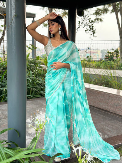 Light Blue Tie Dye Saree