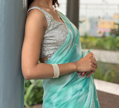 Light Blue Tie Dye Saree