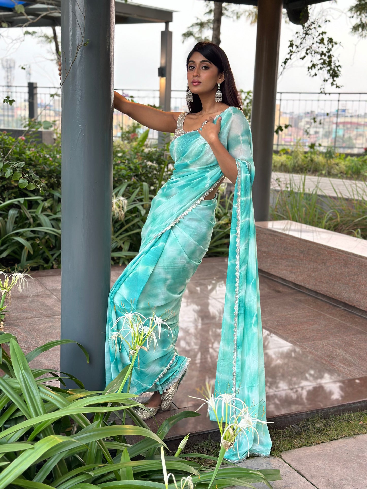 Light Blue Tie Dye Saree