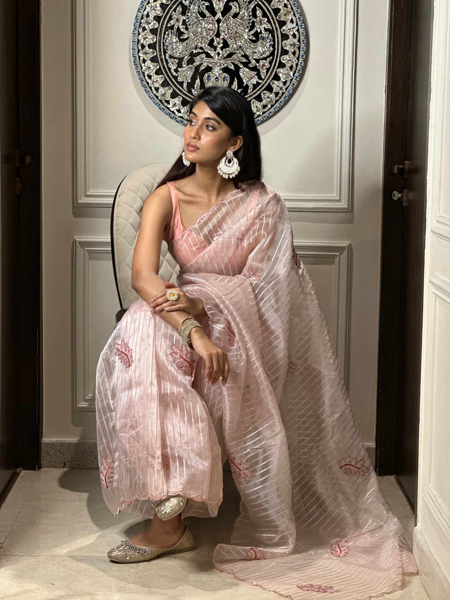 Soft Pink Oak Leaf Saree