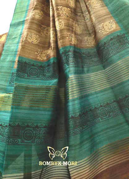 Sugar Brown and Dark Cyan Handloom Saree