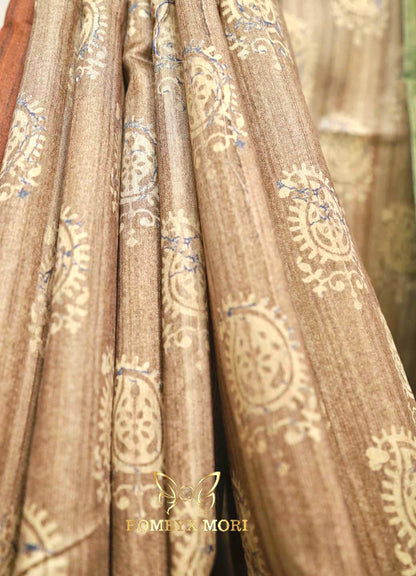 Sugar Brown and Dark Cyan Handloom Saree