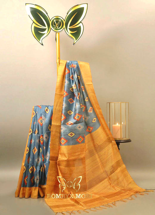 Denim Blue and Golden Handloom Saree