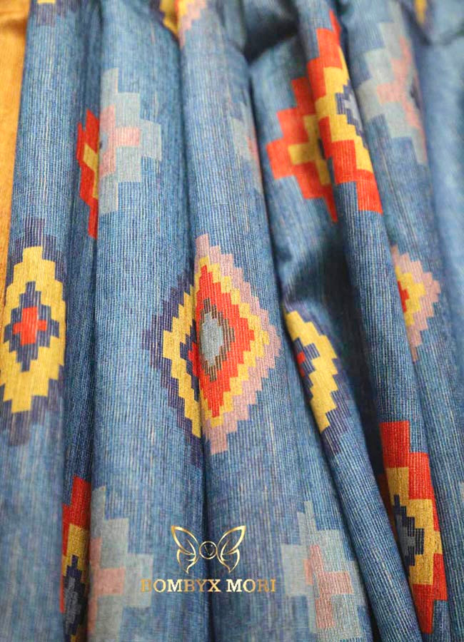 Denim Blue and Golden Handloom Saree