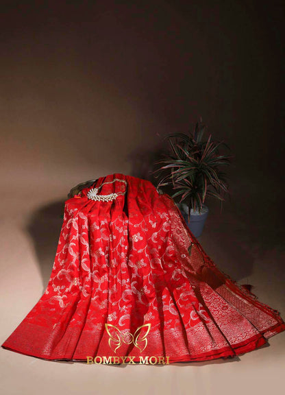 Vermillion Red Bombyx Banarasi saree