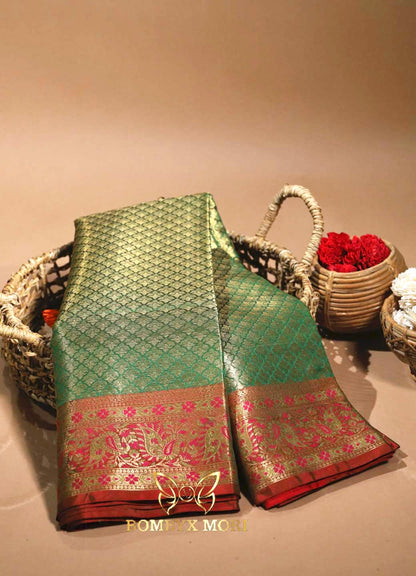 Green and Red Bombyx Banarasi saree