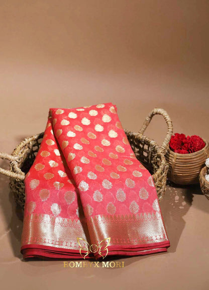 Gajari pink Kashi Banarasi Saree