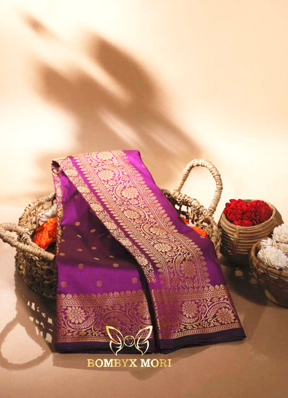 Deep Violet Bombyx Banarasi saree,