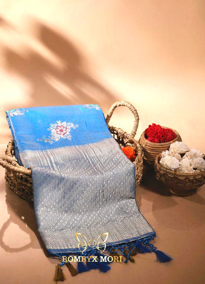 Dodger Blue Bombyx Banarasi saree