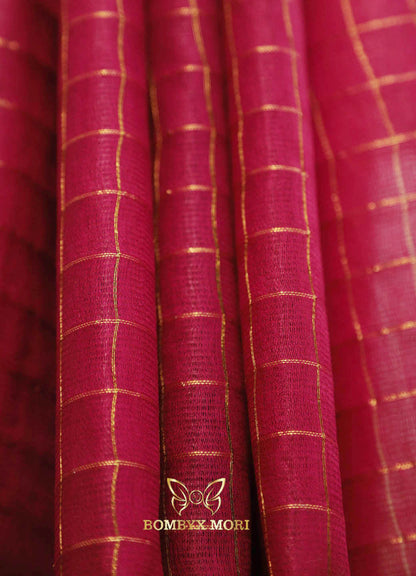 Magenta and golden bhagalpuri silk saree