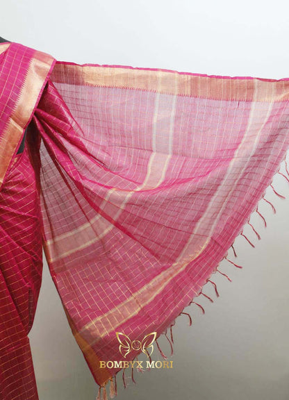 Magenta and golden bhagalpuri silk saree