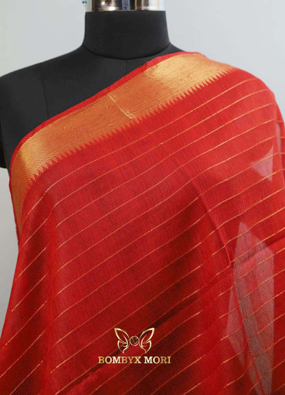 Red and Golden Bhagalpuri silk saree