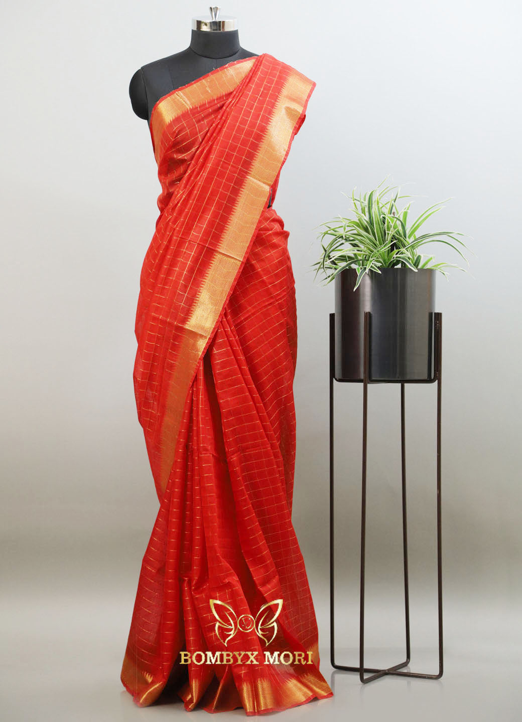 Red and Golden Bhagalpuri silk saree