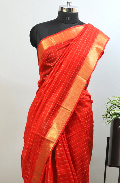 Red and Golden Bhagalpuri silk saree