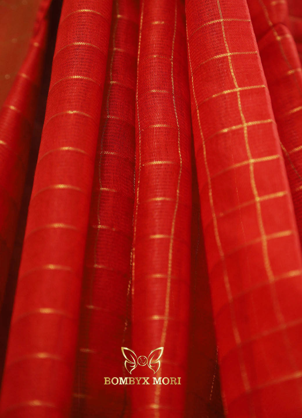 Red and Golden Bhagalpuri silk saree