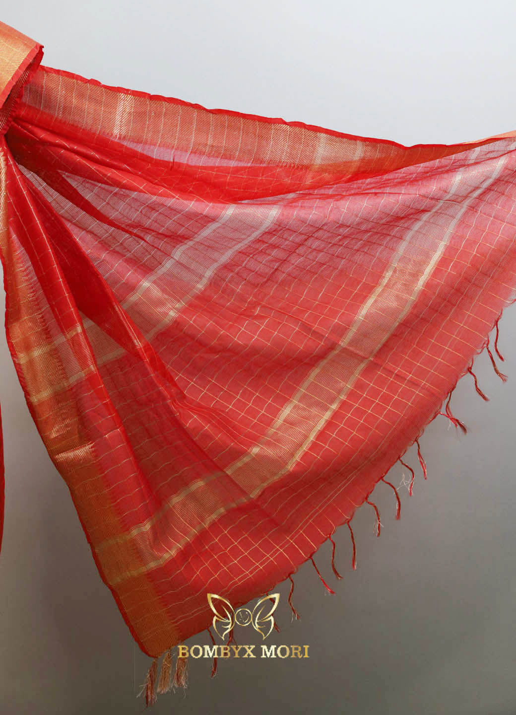 Red and Golden Bhagalpuri silk saree