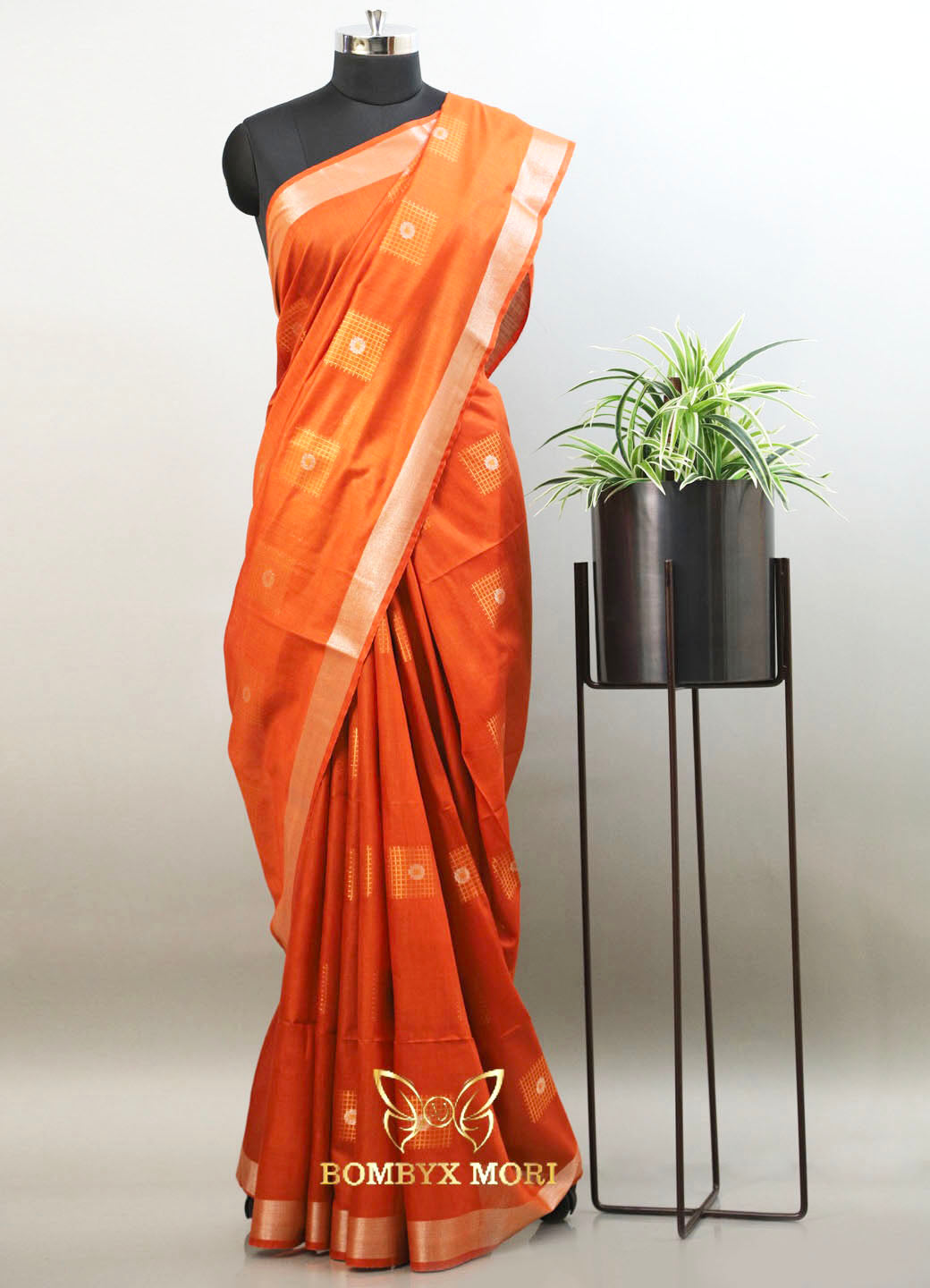 Orange Bhagalpuri Silk Saree