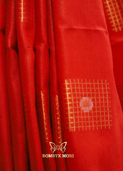 Vermillion Red Bhagalpuri Silk Saree