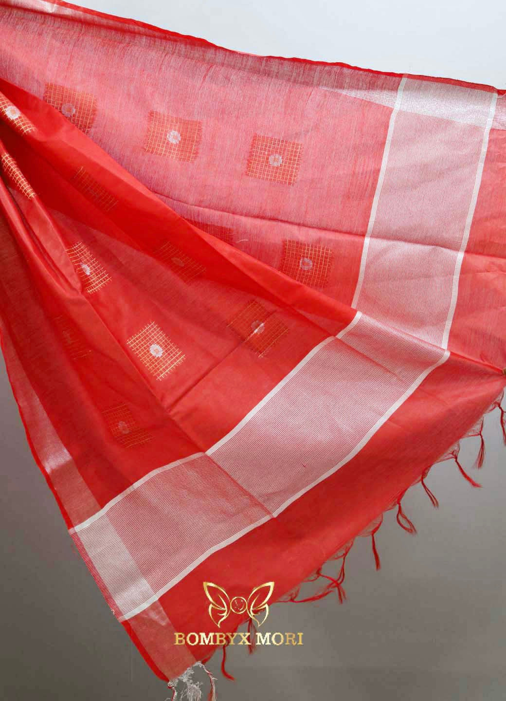 Vermillion Red Bhagalpuri Silk Saree