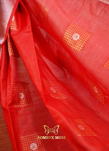 Vermillion Red Bhagalpuri Silk Saree