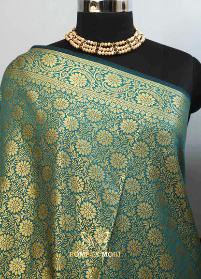 Teal Jade Bombyx Banarasi saree