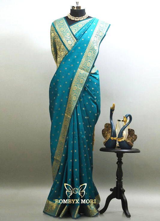 Teal Jade Bombyx Banarasi saree