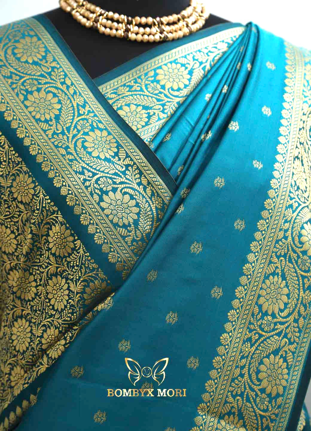 Teal Jade Bombyx Banarasi saree