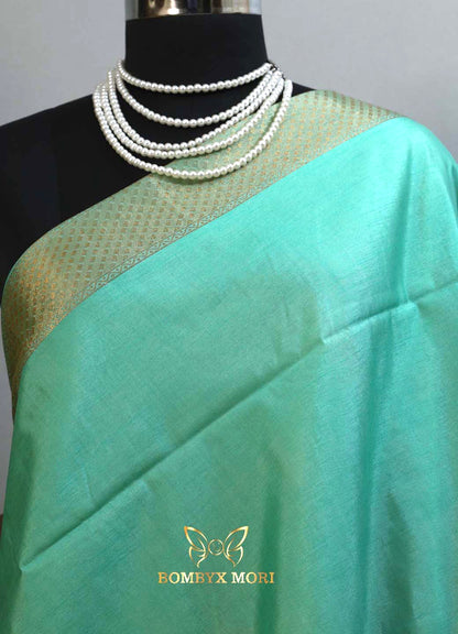 Aureolin and Mint Green Bombyx Banarasi saree