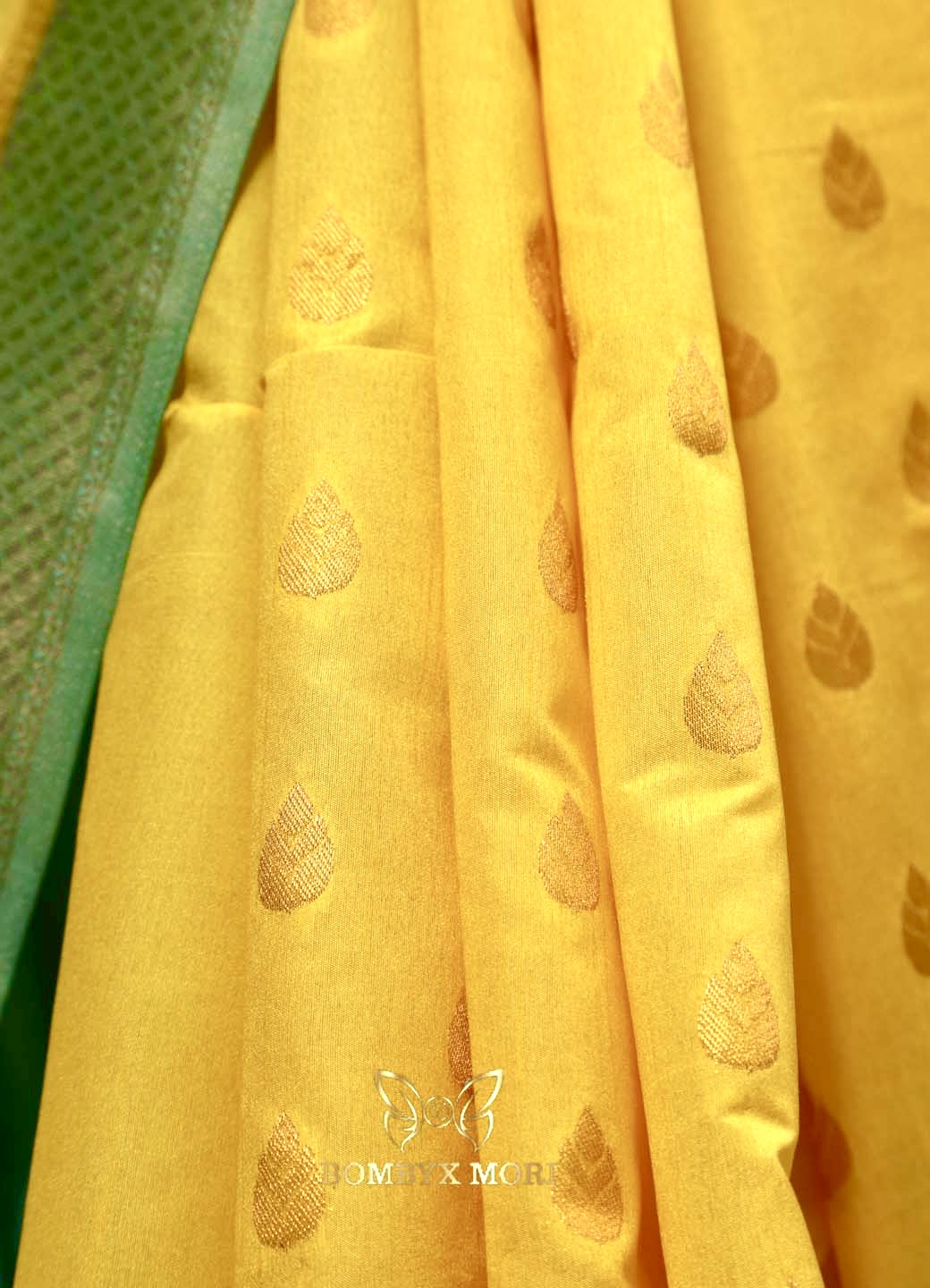 Aureolin and Mint Green Bombyx Banarasi saree