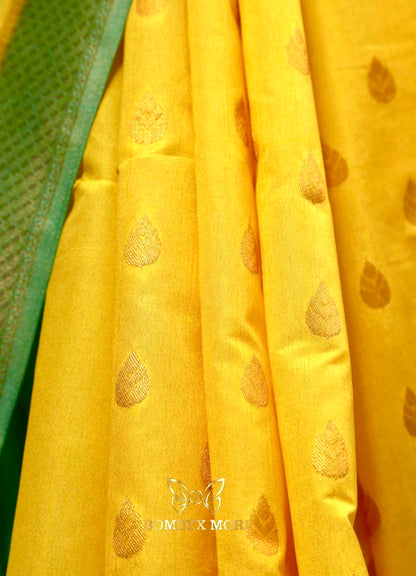 Aureolin and Mint Green Bombyx Banarasi saree