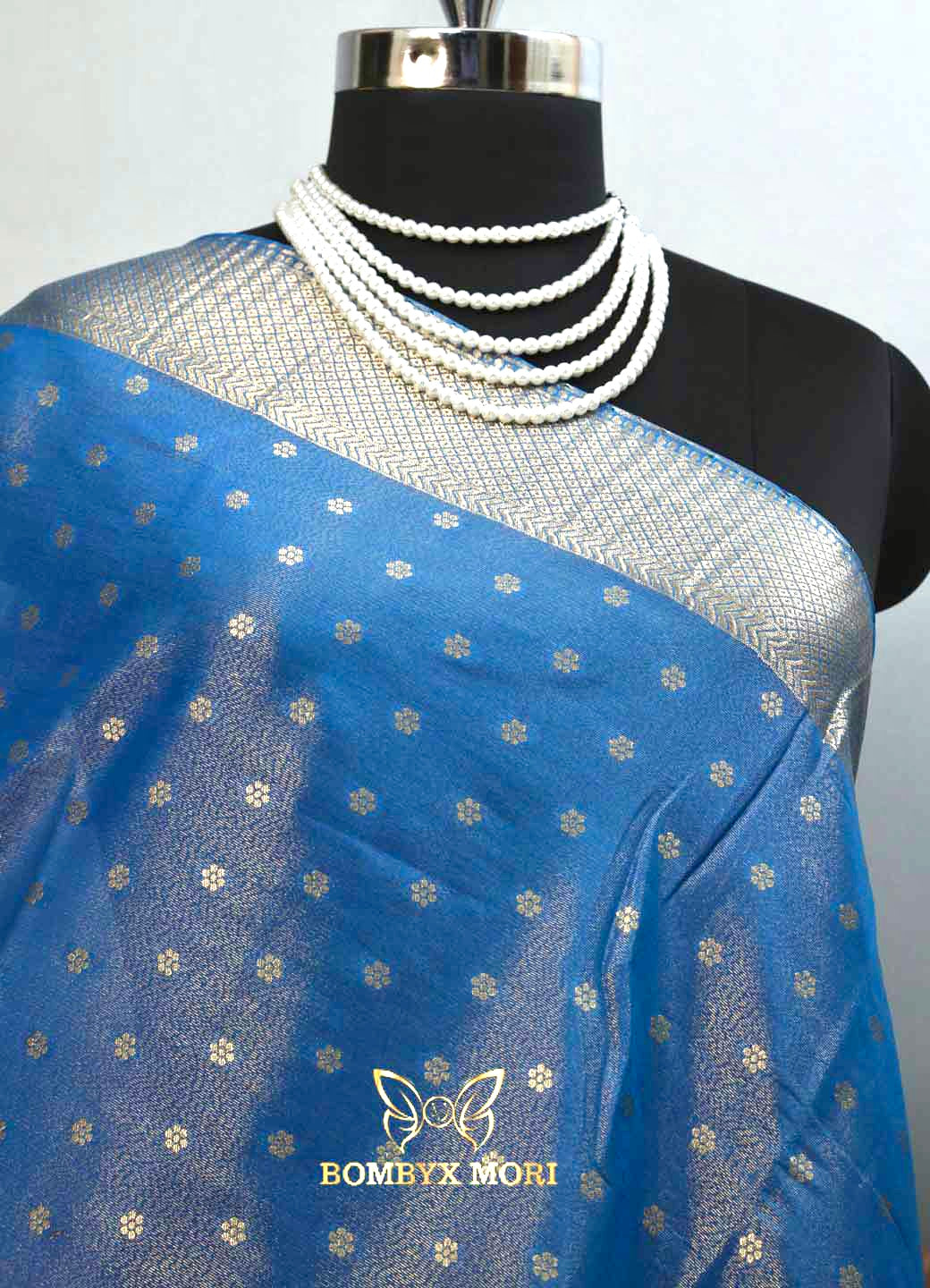 Dodger Blue Bombyx Banarasi saree