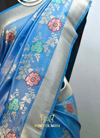 Dodger Blue Bombyx Banarasi saree