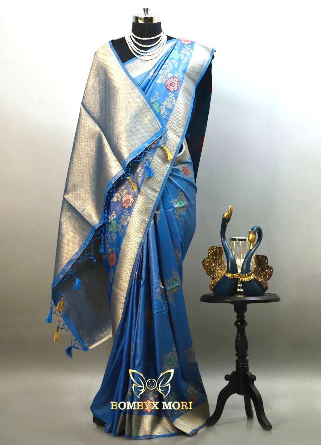 Dodger Blue Bombyx Banarasi saree