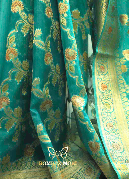 Teal Organza Saree