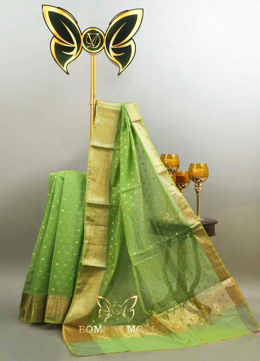 lime green Kashi Banarasi silk Saree